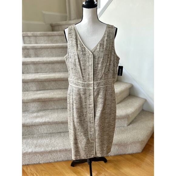 NWT Lafayette 148 Beige Cream Tweed Sleeveless V-Neck Sheath Dress - Picture 2 of 10
